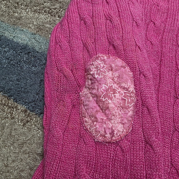 Ralph Lauren Polo Jeans Co Wool Cable Knit Sweater Pink XL Japan Elbow Patches - Picture 6 of 12